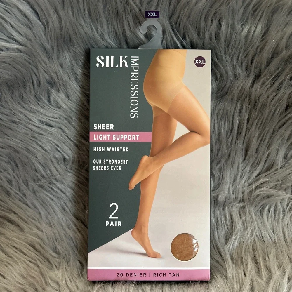 Silk Impressions Sheer Light Support Womens Size XXL Rich Tan High Waisted